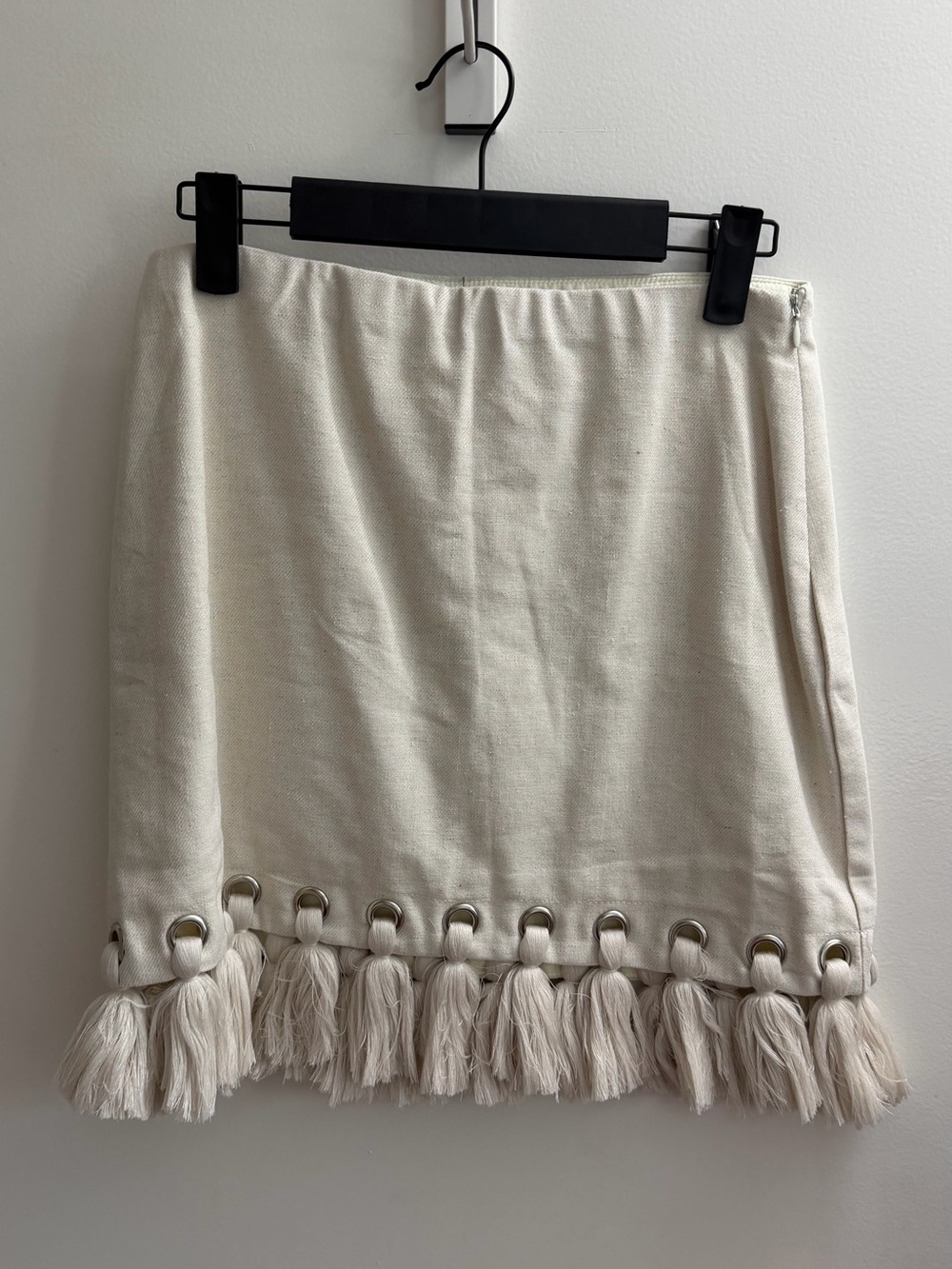 Lulus Belinda Beige Tassel Mini Skirt - Size S - Picture 2 of 4